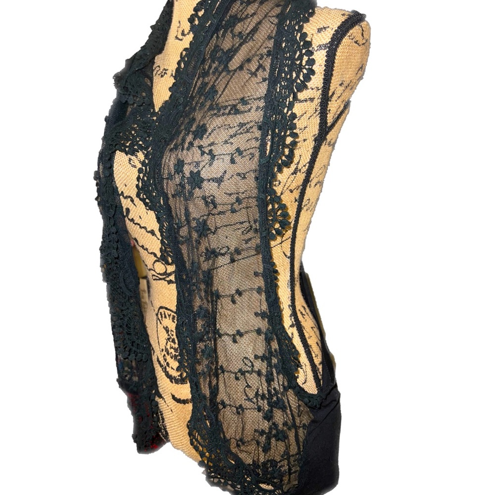 Rare- 90s Y2k Lace Drop Back Open Front Vest